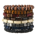 Handmade multilayer elastic wooden bead bracelets set for men and women in retro style - Multicolor Combo