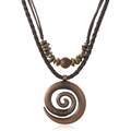 Collana in pelle bohémien con corda intrecciata marrone scuro e ciondolo a spirale - Set Stile Etnico Retro