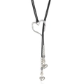 Collana boho in pelle PU a doppio filo con grandi ciondoli a forma di cuore in argento - Nero