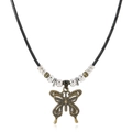 Boho-Halskette mit Schmetterlingsanhänger aus Bronzelegierung und schwarzem Lederband - Schwarzes Leder & Bronze Schmetterling