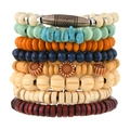 8-piece bohemian multilayer beaded bracelet set with wood beads and natural stone accents - 8-piece Set
