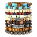 Bohemian multilayer beaded bracelet set with turquoise stones and wooden beads for daily wear - Set