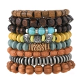 8-piece set of handmade beaded wooden bracelets for men featuring retro tribal metal accents - Multilayer Combination Style