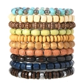 10-piece bohemian beaded bracelet set featuring vintage wooden beads and colorful stones - Bohemian Style (TZ801)