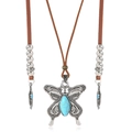Boho-Halskette mit Türkis-Schmetterling und Feder-Ohrringen im Set aus Silber - Hellbraun