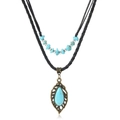 Collana boho a 2 strati con pietre turchesi e ciondolo a foglia vintage in metallo - Set Collane Stile Bohemièn