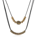 Vintage-Boho-Halskette zweilagig mit Bronze-Rohranhänger und schwarzen Perlenbändern - Schwarz