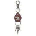 Retro punk eagle head pendant keychain with brown leather and silver claw charms - Brown