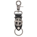 Punk style cross leather keychain with vintage metal lobster clasp for men's fashion - Black