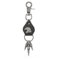 Punk eagle head pendant keychain with three talons and leather pad on a lobster clasp - Black