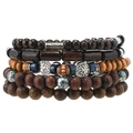 Retro 5-teiliges mehrlagiges Perlenarmband-Set mit Holzperlen und Baum des Lebens Anhänger - Retro Fünfer-Set