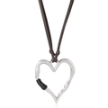 Collar con colgante de corazón hueco irregular y cordón de cuero PU marrón vintage - Marrón Oscuro