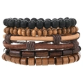 Set di bracciali retrò multistrato in perline di legno e pelle in stile etnico - Stile Combinazione Vintage