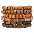 Set de pulseras multicapa hechas a mano con cuentas de madera natural en tonos marrones - Combo de Serie Marrón Retro (TZ757)