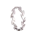 Nahaufnahme eines silbernen Blattrings mit Olivenzweig-Design aus poliertem Stahl - US 6 / Silber