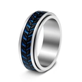 Modern titanium steel spinner ring with blue leaf pattern and polished silver finish - US 6 / Silver Base Black Leaf