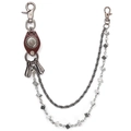 Double-layer punk dice pants chain with leather sunflower concho and vintage metal links - Brown Leather