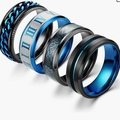 Men's titanium steel ring set with spinning chain, dragon pattern and Roman numerals - Size 7 / Blue 4-Piece Set