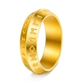 Close-up of gold stainless steel ring featuring engraved Viking Norse Rune symbols - US 6 / Gold