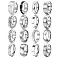 Set aus 16 silbernen Edelstahlringen mit Textur, Politur und römischen Ziffern Designs - US 7 / Silber