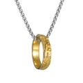 Detail van gouden draakschubben ringhanger aan een stalen vierkante schakelketting - Gouden Hanger + Ketting
