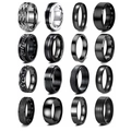 16er-Set Titanstahlringe für Herren mit polierten, gebürsteten und Ketten-Designs - US 7 / Schwarz