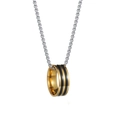 Minimalist gold stainless steel ring pendant on box chain, industrial unisex style - Gold Double Stripes