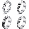Zilveren roestvrijstalen spinner ringenset met hemelse maan, sterren en bloemmotieven - US 5 / Zilver