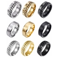 Titanstahl Ring-Set für Herren in Gold, Silber, Schwarz mit römischen Zahlen und Ketten - US 6 / 9er Set