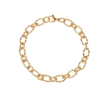 Macro detail of gold titanium curb chain link bracelet with textured rings and lobster clasp - Gold