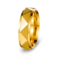 6mm punk style step-cut triangular faceted gold ring with polished inner band - US 6 / Gold