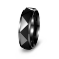 Black 6mm stainless steel punk ring with a geometric 3D pyramid textured surface - US 6 / Black