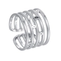 Multi-layer hollow geometric open ring in silver stainless steel with textured discs - Adjustable (JWR1902) / Silver