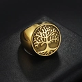 Polished gold tree of life signet ring in stainless steel for men with detailed engraving - US 7 / Gold