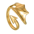 Detail of matte gold devil wing and arrow tail open ring with punk textured finish - Gold Devil Wings Style (JWR1905开口) / Gold