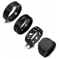 Set of four matte black stainless steel rings for men featuring brushed and cuban link styles - US 6 / Black Matte Simple/Link/Signet Ring Set (SMTZ202)