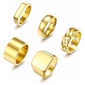 5-piece men's square gold titanium steel ring set with minimalist polished finishes - Gold