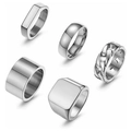 Set of five silver square and minimalist titanium steel rings for men on white base - Silver