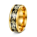 Titanstahlring mit Drachenmuster in Gold und Schwarz für Paare geeignet - US 6 / Breiter Goldener Drache Herrenstil / Gold
