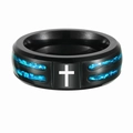 Anillo de hombre negro con incrustación de ópalo azul y diseño de cruz láser - US 8 / Cruz