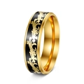 Vergoldeter Edelstahlring mit lila Drachenmuster und schwarzer Emaille-Veredelung - US 6 / Schlanker Goldener Phönix Damenstil / Gold