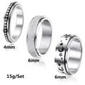 Three-piece stainless steel spinner ring set with star moon relief and frosted finish - US 5 / SMTZ671 Style