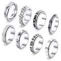 8-piece set of men's stainless steel spinner rings with star and moon engravings - US 6 / Silver Jewelry Set