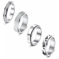 Vierteiliges Edelstahlring-Set mit Spinner-Stern-Mond-Muster und Glitzeroberfläche - US 5 / Stern Mond Strass Set