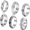 Set di sei anelli rotanti anti-stress in argento per uomo e donna con motivi stella e luna - US 6 / Set Argento (SMTZ210)