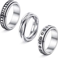 Dreiteiliges Edelstahl-Ring-Set mit Mondphasen und floralen Gravuren in Silber - US 6 / Mondphase, Stern, Ineinandergreifende Ringe Und Gänseblümchen-Ring-Set (SMTZ620)