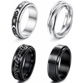 Stainless steel spinner rings with star moon patterns and industrial chain designs - US 6 / Star Moon Spinner Styles (SMTZ206)