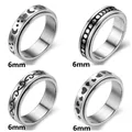 Vier 6mm silberne Edelstahl-Spinner-Ringe mit Himmels- und Herzmustern für Damen und Herren - US 6 / Vierer-Set (SMTZ207)