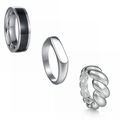 Set di anelli in acciaio inossidabile lucido con anello a sigillo e fascia intrecciata - US 7 / Argento (SMTZ218)