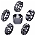 6-piece men's black titanium steel ring set with square signet and matte finishes - US 6 / Retro Punk Style (SMTZ215)